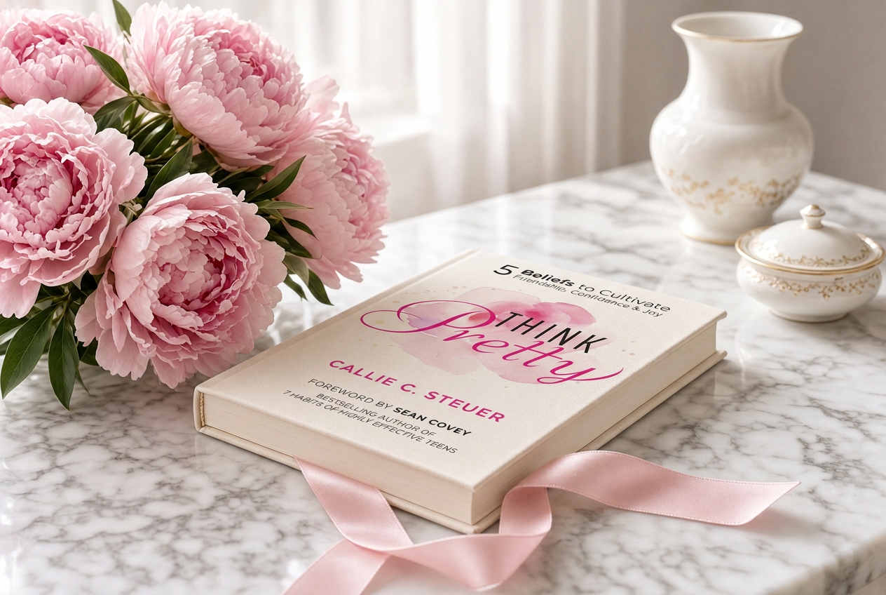 Think Pretty still life with pink peonies